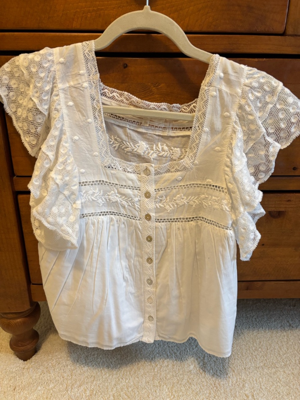 LoveShackFancy White Lace Button-Front Blouse